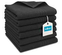ZOLLNER Lot de 6 Serviettes d'invités 40 x 60 cm - Serviettes d'invités très absorbantes, Couleur Noir - avec Crochet Pratique - lavables jusqu'à 60 °C - Coton - qualité hôtelière