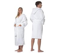 ZOLLNER Peignoir de bain avec capuche - doux pour la peau et absorbant - unisexe - tissu mélangé - taille L - blanc - lavable à 95°C - qualité hôtel - certifié Oeko Tex®
