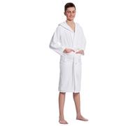 ZOLLNER Peignoir de bain enfant blanc avec capuche - doux pour la peau et très absorbant - coton - en 152-158 - lavable à 95°C - qualité hôtel - certifié Oeko Tex®