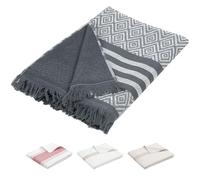 ZOLLNER Serviette de Plage - Serviette de Bain agréable pour la Peau et très absorbante en 90x160 cm - Lavable jusqu'à 40°C - Coton - avec Motif Moderne à Rayures et à Losanges - certifiée Oeko Tex®