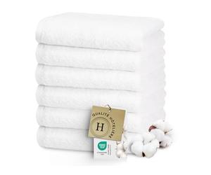 ZOLLNER Serviettes de Bain, Lot de 6 Premium 50x70 cm - très absorbantes et Douces - Blanc - Ourlet Haut de Gamme - lavables à 95°C - Coton - qualité hôtelière - certifiées Oeko Tex®