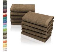 ZOLLNER Set de 10 Chiffons de Toilette - Gant de Toilette Doux et Absorbant - Lavable jusqu'à 95°C - Coton - 30x30 cm en Tabac