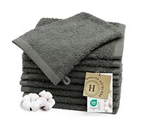 ZOLLNER Set de 10 Gants de Toilette en 17x21 cm - particulièrement Doux et absorbants en Couleur Anthracite - avec accroche Pratique - Lavable jusqu'à 60°C - Coton - qualité hôtelière