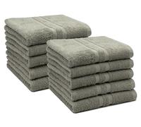 ZOLLNER Set de 10 Serviettes en 50x100 cm - Linge de Douche Moelleux en Coton - avec Bordure Moderne à Rayures - Lavable jusqu'à 60°C - avec accroche Pratique - en Taupe - qualité hôtelière