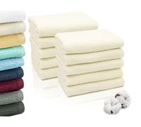 ZOLLNER Set de 10 Serviettes en 50x100 cm - Serviettes de Douche très absorbantes et Douces en crème - avec accroche Pratique - lavables à 95°C - Coton - qualité hôtelière