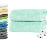 ZOLLNER Set de 2 draps de Bain en 100x150 cm - draps de Sauna particulièrement Doux et absorbants en Menthe - avec accroche Pratique - Lavable à 95°C - Coton - qualité hôtelière