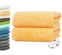 ZOLLNER Set de 2 draps de Bain en 100x150 cm - draps de Sauna particulièrement Doux et absorbants en Soleil - avec accroche Pratique - Lavable à 95°C - Coton - qualité hôtelière