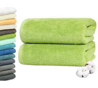 ZOLLNER Set de 2 draps de Bain en 100x150 cm - draps de Sauna particulièrement Doux et absorbants en Vert Pomme - avec accroche Pratique - Lavable à 95°C - Coton - qualité hôtelière