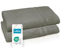 ZOLLNER Set de 2 draps de Sauna en 70x180 cm - Serviettes moelleuses en Coton - avec Bordure Moderne à Rayures - lavables jusqu'à 60°C - avec accroche Pratique - en Taupe - qualité hôtelière