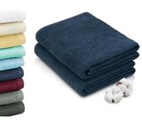 ZOLLNER Set de 2 Serviettes de Bain en 100x150 cm - Serviettes de Douche très absorbantes et Douces en Marine - avec accroche Pratique - lavables jusqu'à 60°C - Coton - qualité hôtelière
