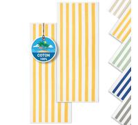 ZOLLNER Set de 2 Serviettes de Plage - Serviettes de Bain - Jaune | résistantes et absorbantes en 70x180 cm - lavables à 60°C - Coton - Motif à Rayures Intemporel - certifiées Oeko Tex®