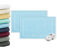 ZOLLNER Set de 2 Tapis de Bain en 50x70 cm - Tapis de Bain Absorbant et Doux en Bleu Clair - Effet de Massage agréable - Lavable jusqu'à 60°C - Convient au Chauffage au Sol - Coton - qualité hôtelièr