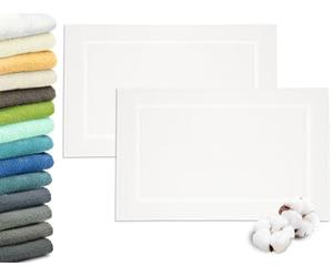 ZOLLNER Set de 2 Tapis de Bain en 50x80 cm - particulièrement Absorbant et Doux en Blanc - avec Bandes Profondes et Cadre de Tissage - Coton - qualité hôtelière