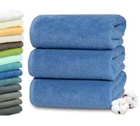 ZOLLNER Set de 3 linges de Douche en 70x140 cm - Serviettes particulièrement Douces et absorbantes en Royal - avec accroche Pratique - Lavable à 95°C - Coton - qualité hôtelière