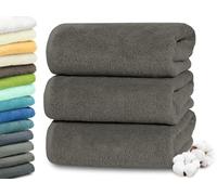 ZOLLNER Set de 3 linges de Douche en 70x140 cm - Serviettes particulièrement Douces et absorbantes en Taupe - avec accroche Pratique - Lavable à 95°C - Coton - qualité hôtelière
