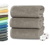 ZOLLNER Set de 3 linges de Douche en 70x140 cm - Serviettes particulièrement Douces et absorbantes en Fango - avec accroche Pratique - Lavable à 95°C - Coton - qualité hôtelière