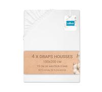 ZOLLNER Set de 4 draps-Housses en 100x200 cm - avec élastique intégré - Tissu mélangé - Lavable jusqu'à 95°C - qualité hôtelière - certifié Oeko Tex®