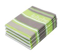 ZOLLNER Set de 4 torchons en Coton, torchon en Cuisine, rayé Vert, 50x70 cm