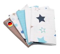 ZOLLNER Set de 5 Langes, Mousseline, 70x70 cm, Coton, Bleu Blanc Marron