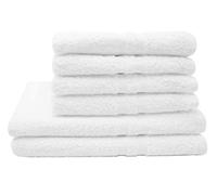 ZOLLNER Set de 6 Serviettes 4X Serviettes (env. 50x70 cm) et 2X linges de Douche (env. 70x140 cm) - en Coton - avec Bordure Moderne à Rayures - Lavable à 95°C - avec accroche Pratique - en Blanc