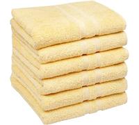 ZOLLNER Set de 6 Serviettes en 50x100 cm - en Coton - avec Bordure Moderne à Rayures - lavables jusqu'à 60°C - avec accroche Pratique - en Jaune - qualité hôtelière