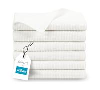 ZOLLNER Set de 6 Serviettes en 50x100 cm - Serviettes éponges durables en Blanc - avec accroche Pratique - Motif gaufré Intemporel - Lavable à 95°C - Coton - qualité hôtelière