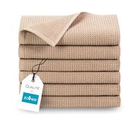 ZOLLNER Set de 6 Serviettes en 50x70 cm - Serviettes éponges durables en Beige - avec accroche Pratique - Motif gaufré Intemporel - Lavable à 95°C - Coton - qualité hôtelière