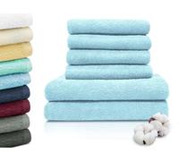 ZOLLNER Set de Serviettes composé de 4X 50x100 cm & 2X 70x140 cm - très Absorbant et Doux dans la Couleur Bleu Clair - Lavable à 60°C - Coton - qualité hôtelière