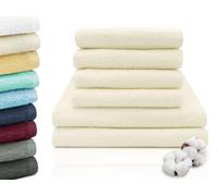 ZOLLNER Set de Serviettes composé de 4X 50x100 cm & 2X 70x140 cm - très Absorbant et Doux dans la Couleur crème - Lavable à 60°C - Coton - qualité hôtelière