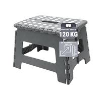 ZOLLNER-Tabouret-Pliable - Tabouret-Pliant pour Enfants et Adultes jusqu'à 120 kg - Revêtement-antidérapant - Poignée-de-Transport - Ultra-léger - Hauteur-22 cm - Plastique - Gris