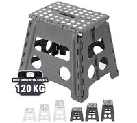 ZOLLNER Tabouret Pliant Antidérapant - Marchepied Léger pour Enfants et Adultes, Cuisine, Salle de Bain, Jardin - Plastique - Supporte 120 kg - avec Poignée - Gris - Moyen