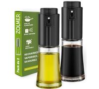 ZOLMER® Set de 2 vaporisateurs d'huile pour huile alimentaire - vaporisateur d'huile pour friteuse à air chaud, cuisine, cuisson & barbecue - vaporisateur d'huile en verre et acier inoxydable - sans
