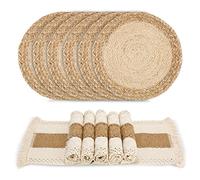 Zology Sets de table Boho, tissés, pour repas en famille, vacances, cuisine, décoration de table, sets de table naturels ronds en chardon et coquille de maïs, écologiques, lot de 6