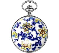 Zolohoni Montre de poche mécanique en acier inoxydable avec cadran squelette rétro avec chaîne pour femme, Bleu et jaune, Full Hunter, Mécanique
