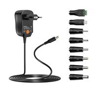 Zolt 24W Adaptateur Secteur Universel AC DC 3V 4.5V 5V 6V 7.5V 9V 12V 2A Chargeur Transformateur d'alimentation à Découpage avec 8 Prises DC pour électroniques Ménagers, 2000mA Max