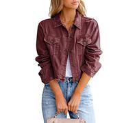 ZOLUCKY Veste en jean déchirée pour femme - Style décontracté - Boutonnée, E Bordeaux, Medium