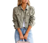 ZOLUCKY Veste en jean déchirée pour femme - Style décontracté - Boutonnée, E kaki., Medium