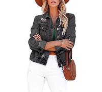 ZOLUCKY Veste en jean déchirée pour femme - Style décontracté - Boutonnée, G Noir anthracite, Small
