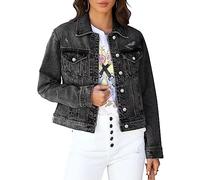 ZOLUCKY Veste en jean déchirée pour femme - Style décontracté - Boutonnée, H Noir anthracite, Medium