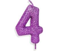 Zolunu Bougie d'anniversaire en forme de chiffre 4 à paillettes pour filles et femmes - Violet et rose - Décorations de fête à thème - Cadeaux d'anniversaire