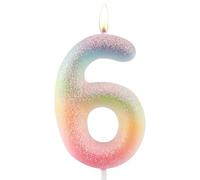 Zolunu Bougie d'anniversaire pailletée colorée pour 6 ans, bougie numéro 6 pour gâteau d'anniversaire pour filles et femmes, décorations thématiques pailletées colorées pour fêtes, fournitures et