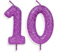 Zolunu Bougie d'anniversaire violet rose numéro 10, décorations de gâteau à paillettes pour filles et femmes, sans parfum