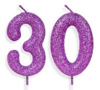 Zolunu Bougie d'anniversaire violet rose numéro 30, bougie d'anniversaire pailletée topper pour gâteaux pour filles femmes violet rose décorations pour fêtes à thème fournitures cadeaux d'anniversaire