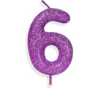 Zolunu Bougie d'anniversaire violette et rose numéro 6, décoration de gâteau pailleté pour filles et femmes, décorations de fête à thème violet et rose, fournitures, cadeaux d'anniversaire