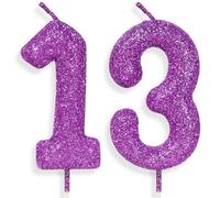 Zolunu Décoration de gâteau d'anniversaire en forme de chiffre 13 à paillettes pour filles et femmes - Violet et rose