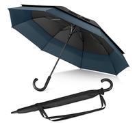 ZOMAKE 58 Pouces Parapluie Canne Grand XXL pour Homme Femme,8 Côtes Grand Taille Parapluies de Golf Anti Vent,Ombrelle 2 personnes avec Double Toit Rétractable Ouverture Automatiqu(Noir Bleu Marine)