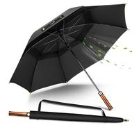 ZOMAKE 62 Inch Grand Parapluie Golf,Parapluies Solide Grande Taille Xxl Anti Tempête,Ombrelle Avec Poignées En Bois Pour Hommes Femmes(Noir Poignée en bois)