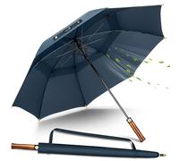 ZOMAKE 62 Inch Grand Parapluie Golf,Parapluies Solide Grande Taille Xxl Anti Tempête,Ombrelle Avec Poignées En Bois Pour Hommes Femmes(Bleu Marine Poignée en bois)