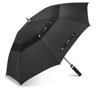 ZOMAKE 62 Inch Parapluie Golf Anti Vent, Parapluies Homme Grande Taille Résistant Double Canopée Ventilée,XXL Ombrelle avec Raccords Dorés pour 2-3 Personnes(Noir A)