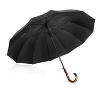 ZOMAKE Grand Parapluie 12 Côtes,Parapluies Canne Manche Bois en Forme de Vague,120 cm Ombrelle Solide Anti Vent Pour 2 Personnes,XXL Umbrella Golf Grande Taille Automatique Homme Femme(Noir C)